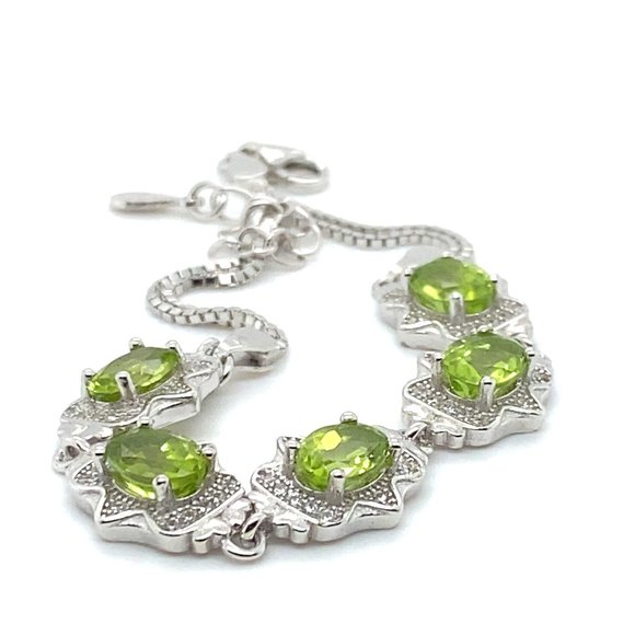 Peridot 5.82ct Platinum Finish Solid 925 Sterling Silver Bracelet